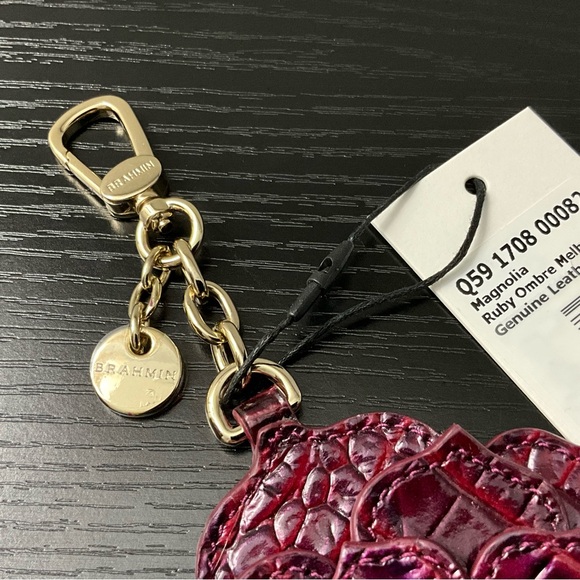 Brahmin Magnolia Flower Purse Charm RUBY OMBRE MELBOURNE Leather NWT - Picture 6 of 6